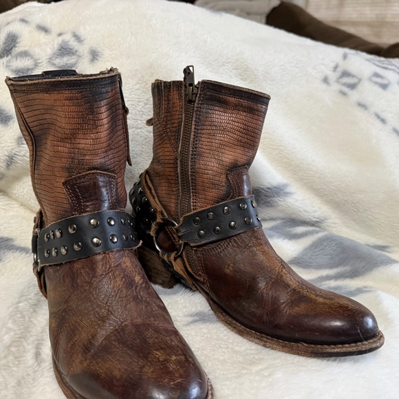 Freebird Brown Leather Ankle Boots with Black Studded Strap - Picture 2 of 8